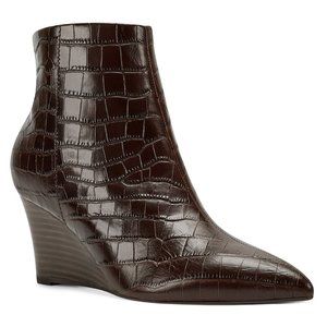 Nine West Brown Leather Croc Wedge Booties